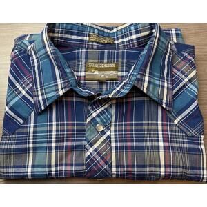 Plainsman Men's Long Sleeve Pearl Snap Blue Plaid Shirt L 16-16.5